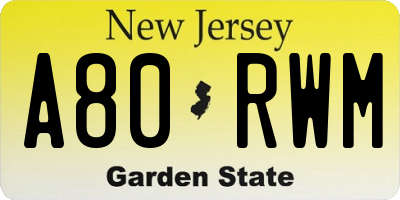 NJ license plate A80RWM