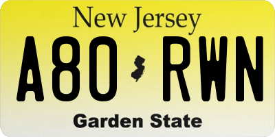 NJ license plate A80RWN