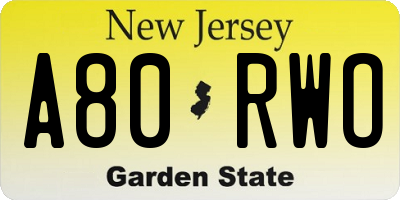 NJ license plate A80RWO