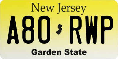 NJ license plate A80RWP