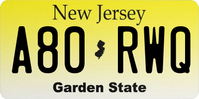 NJ license plate A80RWQ