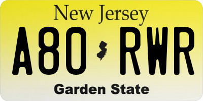 NJ license plate A80RWR