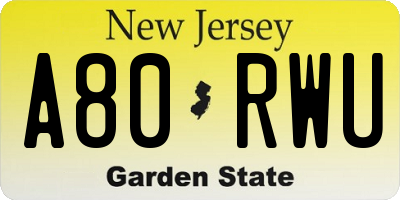NJ license plate A80RWU