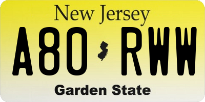 NJ license plate A80RWW