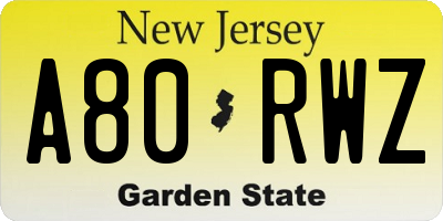 NJ license plate A80RWZ