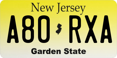 NJ license plate A80RXA