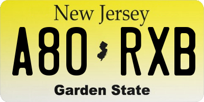 NJ license plate A80RXB