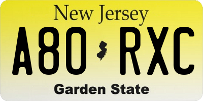NJ license plate A80RXC
