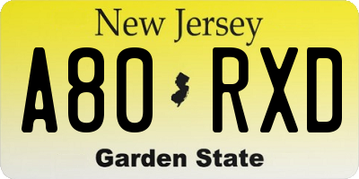 NJ license plate A80RXD