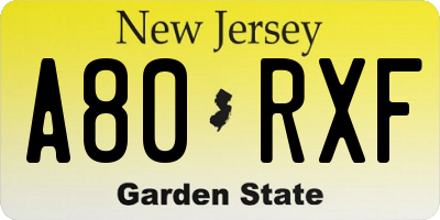 NJ license plate A80RXF