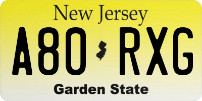 NJ license plate A80RXG