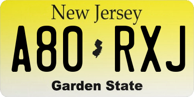 NJ license plate A80RXJ