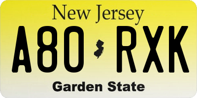 NJ license plate A80RXK
