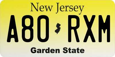 NJ license plate A80RXM