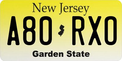 NJ license plate A80RXO