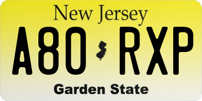 NJ license plate A80RXP