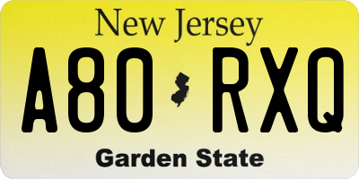 NJ license plate A80RXQ