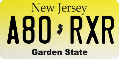 NJ license plate A80RXR