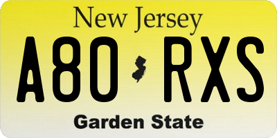 NJ license plate A80RXS