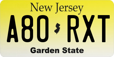 NJ license plate A80RXT