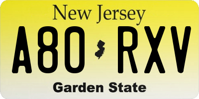 NJ license plate A80RXV