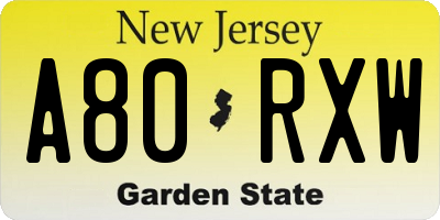 NJ license plate A80RXW