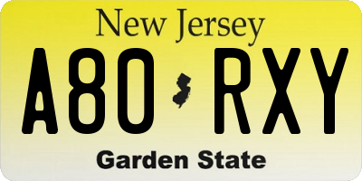 NJ license plate A80RXY
