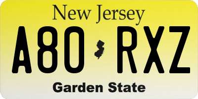 NJ license plate A80RXZ