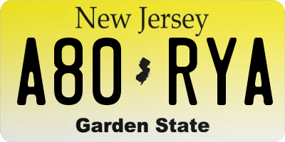 NJ license plate A80RYA