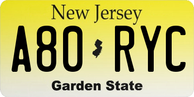 NJ license plate A80RYC