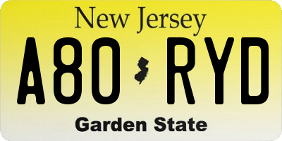 NJ license plate A80RYD