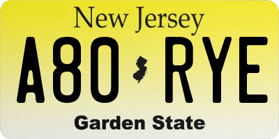NJ license plate A80RYE