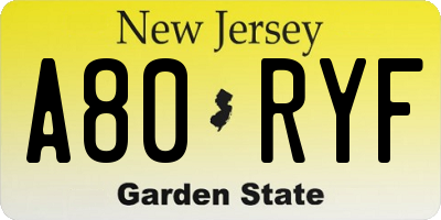 NJ license plate A80RYF