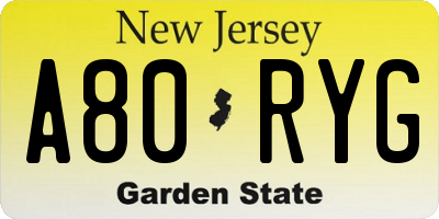 NJ license plate A80RYG