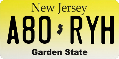 NJ license plate A80RYH