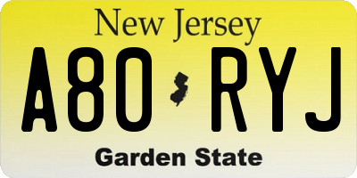 NJ license plate A80RYJ