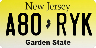 NJ license plate A80RYK