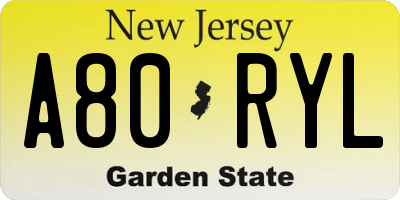 NJ license plate A80RYL