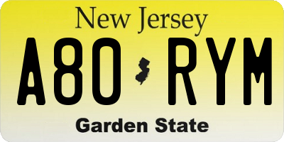 NJ license plate A80RYM