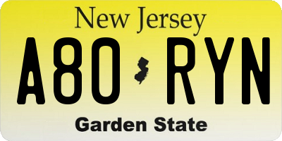 NJ license plate A80RYN