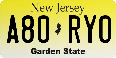 NJ license plate A80RYO