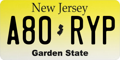 NJ license plate A80RYP