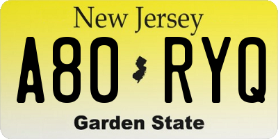 NJ license plate A80RYQ