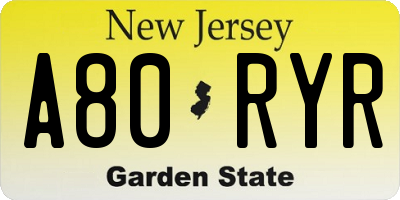 NJ license plate A80RYR