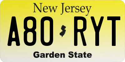NJ license plate A80RYT