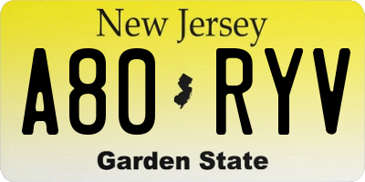 NJ license plate A80RYV