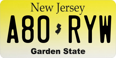 NJ license plate A80RYW