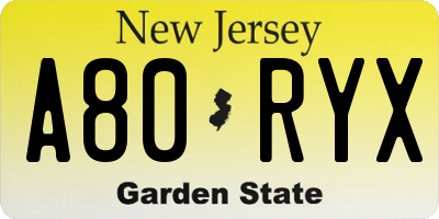 NJ license plate A80RYX