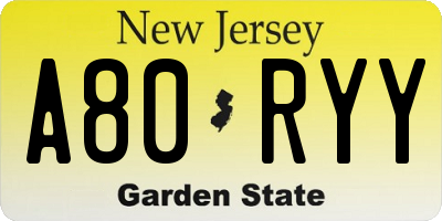 NJ license plate A80RYY