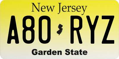 NJ license plate A80RYZ